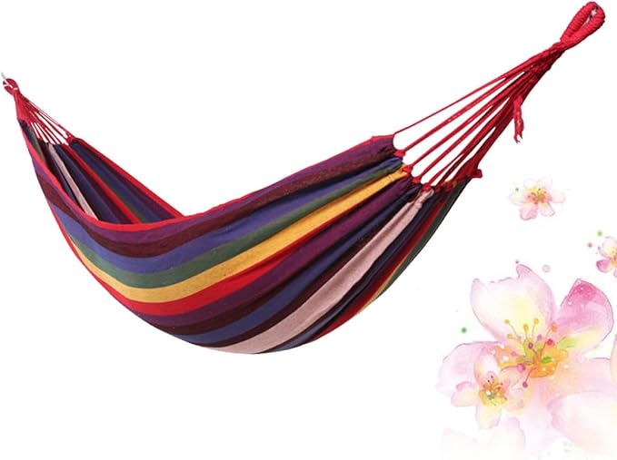Toyvian Outdoor Canvas Hammock Swing Chair 200x80cm Rainbow Thickened Fabric for Camping Garden Patio Hanging Seat