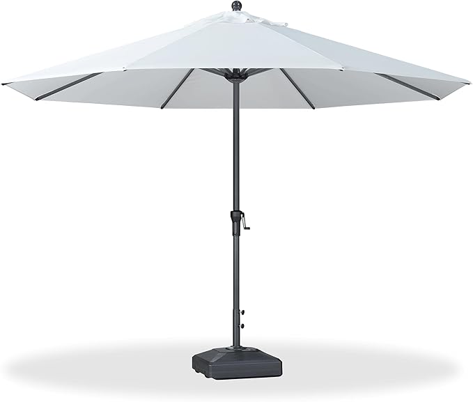 PURPLE LEAF 11' Round Patio Market Umbrella with Base Outdoor Table Umbrellas Aluminum Frame Sun Shade with 8 Sturdy Ribs for Garden Deck Lawn Pool White