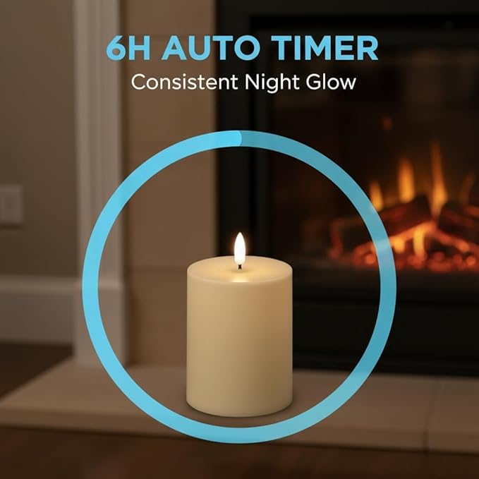 ANGELLOONG Outdoor Battery Candles Waterproof, 2 Pack 3"x4" LED Candles Flickering, Electric Candles with 6H Timer for Porch Decor, Garden Decor Home Styling