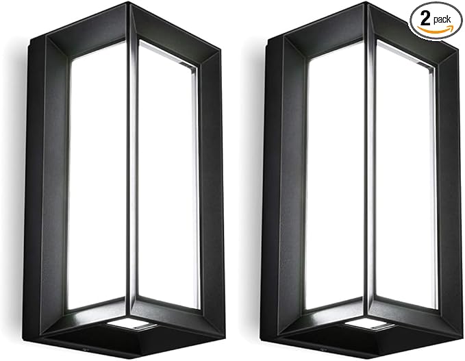 ledmo Outdoor Wall Lights 1800Lm Modern Outdoor Porch Light 6000K Bright Lighting Black Exterior Lighting Fixture Waterproof Christmas Fixture for House,Patio,Garage,Backyard，Hallway (2 Pack)