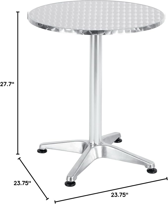 BTEXPERT Indoor Outdoor 23.75" Round Restaurant Table for Patio Stainless Steel Silver Aluminum Furniture with Base