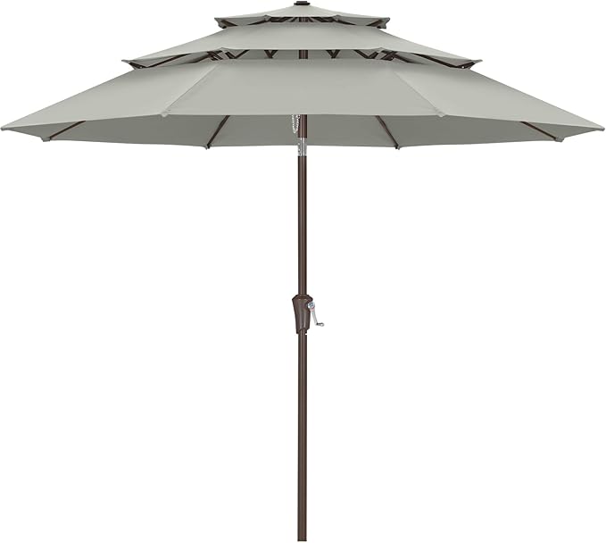 ABCCANOPY 9Ft 3 Tiers Market Umbrella, Outdoor Table Umbrella for Patio, Deck, Backyard (Gray)