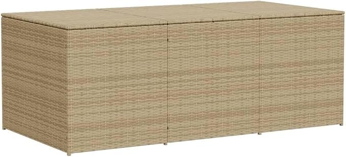 Outdoor Storage Box, Patio Rattan Deck Box, Wicker Storage Bin Deck Box, Poly Rattan Patio Storage Chest with Hinged Lid for Cushions, Pillows, 70.9"x35.4"x27.6" Mix Beige
