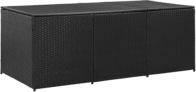 Outdoor Rattan Wicker Garden Storage Box, Patio Deck Storage Box, Patio Storage Container for Indoor, Patio Furniture Cushions, Pool Supplies,Poly Rattan 70.9"x35.4"x27.6" Black,-237