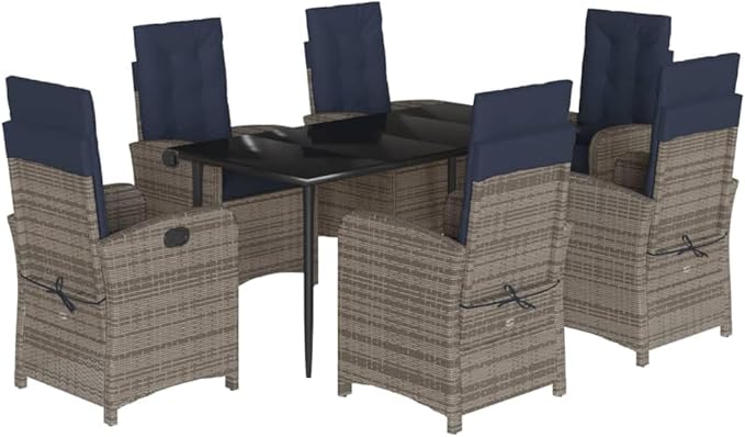 Backyard Furniture Patio Conversation Sets Outdoor Seating 7 Piece Patio Dining Set with Cushions Gray Poly Rattan Suitable for Gardens, Balconies, Decks