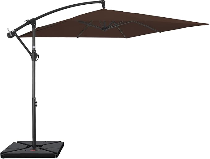 FUNDAZE 8x8ft Hanging Cantilever Patio Umbrella with Base, Square Outdoor Sun Shade with Crank & Tilt for Garden, Backyard, Deck
