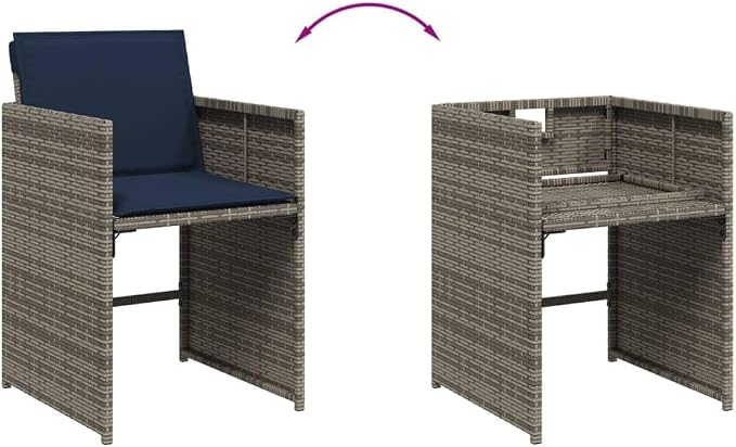 17 Piece Patio Dining Set with Cushions Gray Poly Rattan Outdoor Furniture Table for 16 Seats Foldable Chairs Acacia Wood Top UV-Proof Backyard Garden