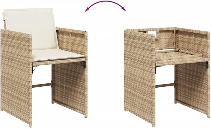 7 Piece Patio Dining Set with Cushions Beige Poly Rattan Outdoor Table and Chairs Folding Space Saving UV Proof Garden Furniture Set for Backyard Deck Lawn Entertaining