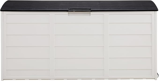 75 Gallon Outdoor Storage Box,Waterproof Deck Box with Lockable Lid&Wheels,Easy-open Outdoor Storage Bench with Handles for Garden,Pool,Balcony (White)
