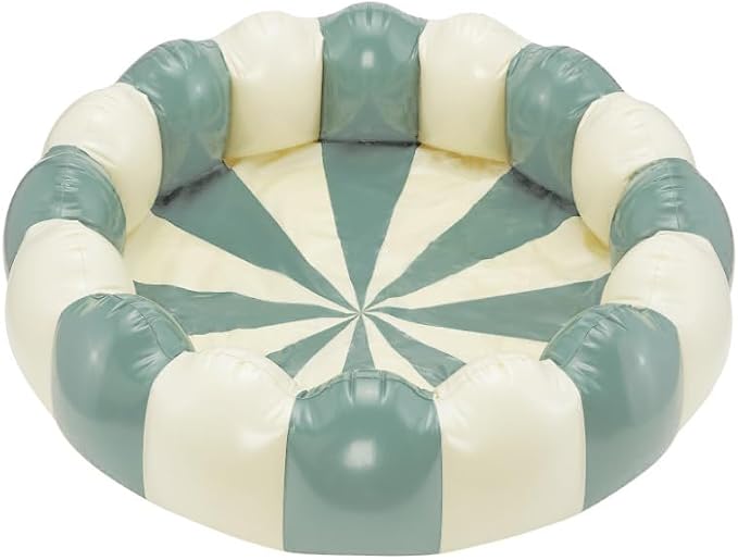 Petites Pommes Striped Swimming Pool for Toddlers & Kids - Handprinted Classic Foldable Baby Pool - Durable, BPA-Free PVC Kiddie Pools with Repair Patch & Storage Bag, Dusty Green, 37 x 9 Inch