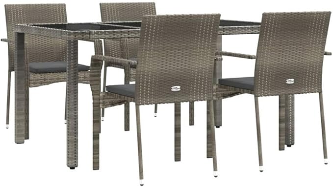 Afuera Living Contemporary 5 Piece Patio Dining Set, Weather-Resistant PE Rattan, Powder-Coated Gray Finish, Modular Design, Cushioned Seats, Rectangular Garden or Terrace Furniture for Outdoor Dining
