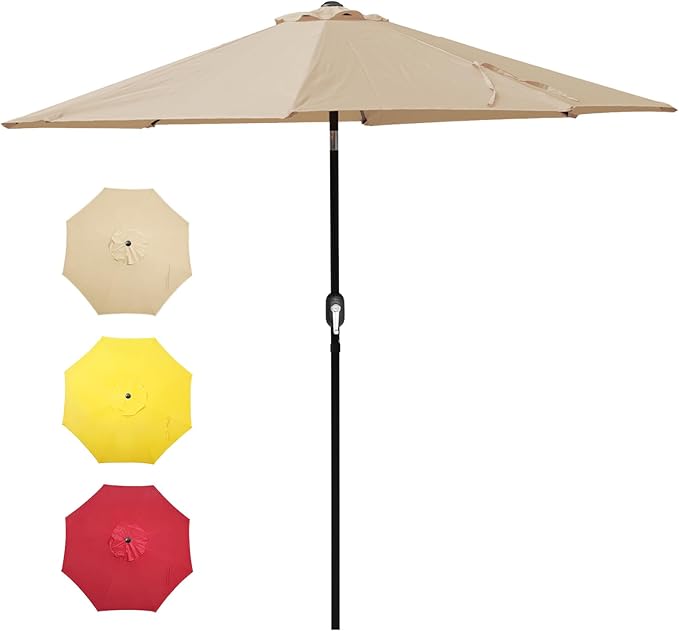 9FT Patio Umbrella Outdoor Table Market Umbrella with Push Button Tilt & Crank, 8 Sturdy Ribs Waterproof UV Protection Fade-Resistant for Garden, Deck, Backyard, Pool