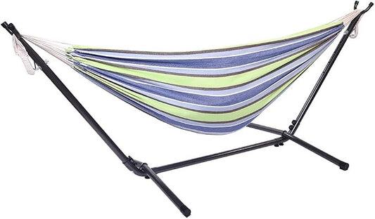 Outdoor 2 Person Hammock Set,Portable Hammock with Heavys-Duty Steel Stand – 250LBS Capacity, Hammock Set for Outdoors, Patio, Garden, and Camping, Includes Carrying Bag, & Adjustable Hooks,Green