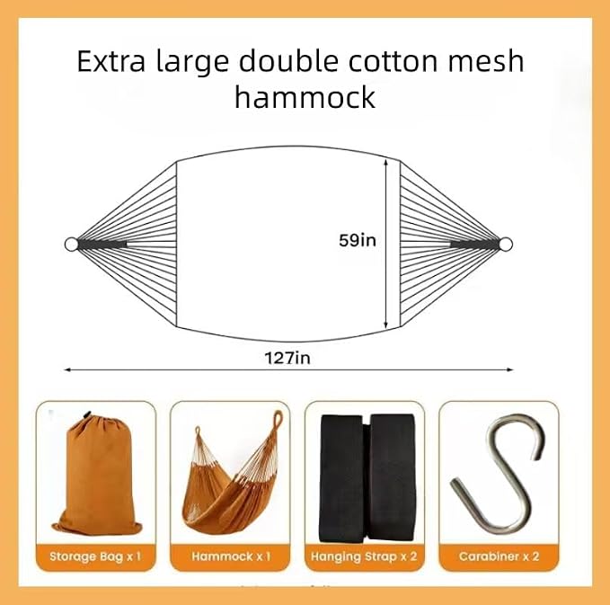 WjrnlfdHammock 79 * 59in550lbs 2Person Cotton Rope Outdoor Camping Backyard | 550lbs double hammock, handwoven cotton rope, breathable mesh, easy setup, perfect for backyard, camping & beach. 3 colors!