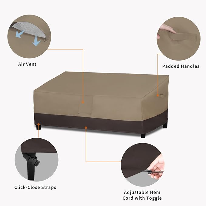 Easy-Going Waterproof Outdoor Couch Cover, Heavy Duty 4-Seater Patio Sofa Cover, Winchdproof Outdoor Furniture Cover with Air Vent （104Wx32.5Dx33H inch,Camel/Dark Brown