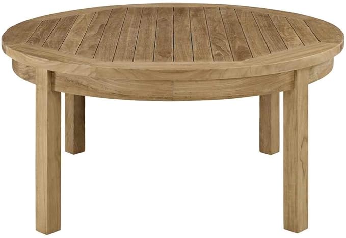 Modway Marina Premium Grade A Teak Wood Outdoor Patio Round Coffee Table in Natural