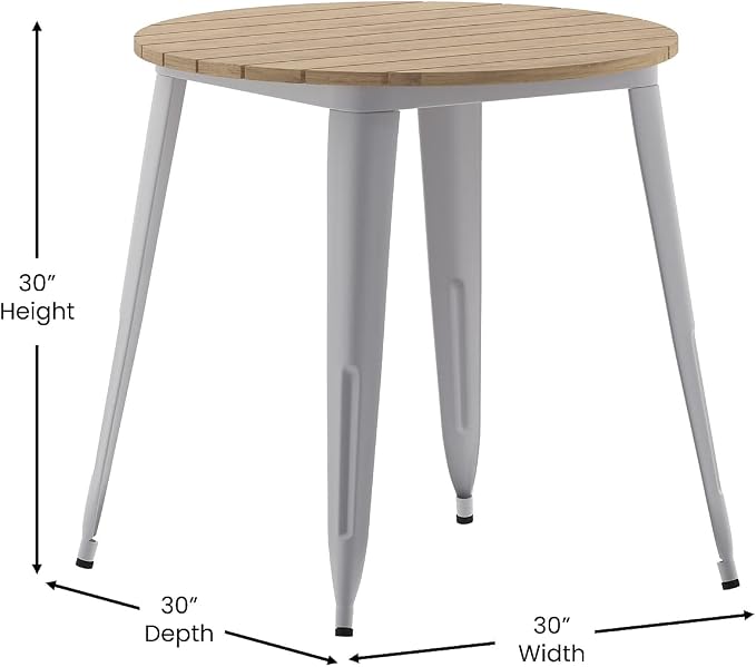 Flash Furniture Declan Commercial Outdoor Dining Table, All Weather Poly Resin Top with Steel Base, 30" Round, Brown/Silver