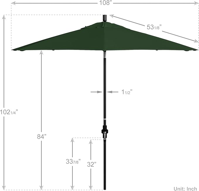 California Umbrella 9' Round Aluminum Pole Fiberglass Rib Market Umbrella