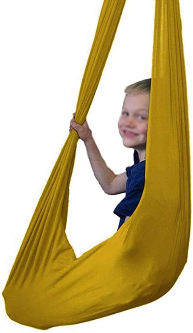 Kids Therapy Swing for Indoor Outdoor Hanging Hammock Elastic Cuddle Swing Up to 200kg for Children Sensory Integration (Color : Gold, Size : 100 x 280 cm)