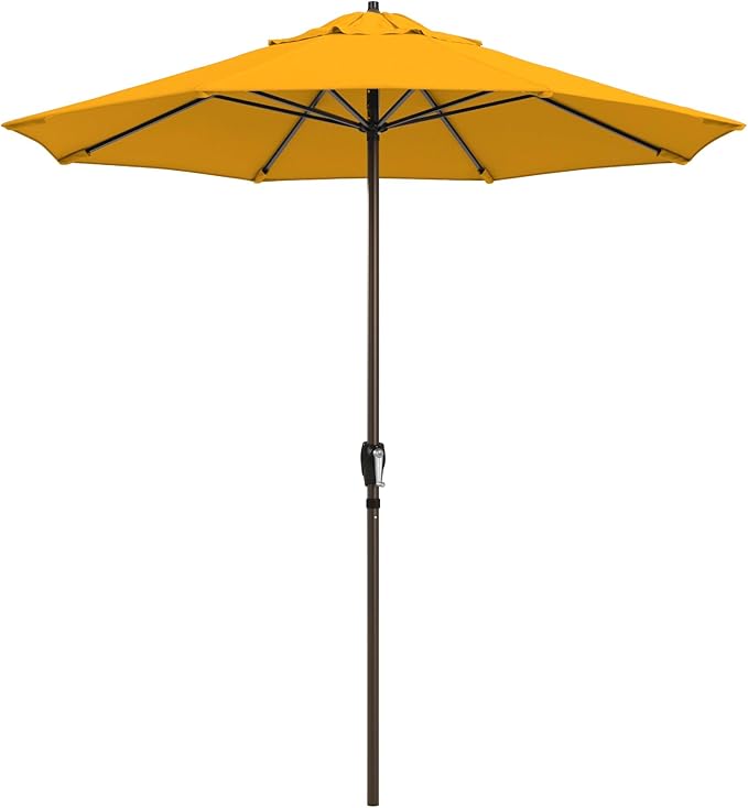 California Umbrella 12-Year Protection 7.5-Ft Outdoor Patio Umbrella, Sunbrella Fade-Resistant Fabric, Auto-Tilt, Heavy Duty Aluminum Frame, 8 Reinforced Ribs for Pool or Deck, Bronze Pole, Sunflower Yellow