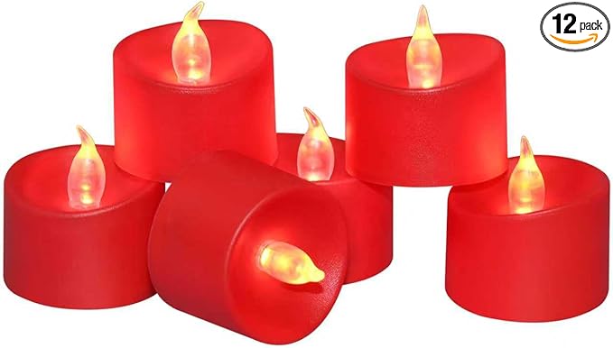 12 Pack LED Tea Lights, Last 100H+, Red Flickering Light