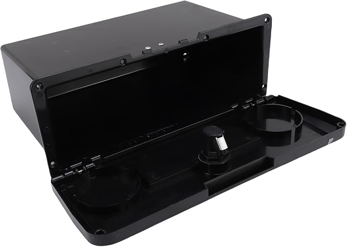 Aramox Marine Deck Storage Box, ABS Lockable Glove Box, Multifunctional Compartment with Dual Cup Holder for Boats and Yachts (Black)