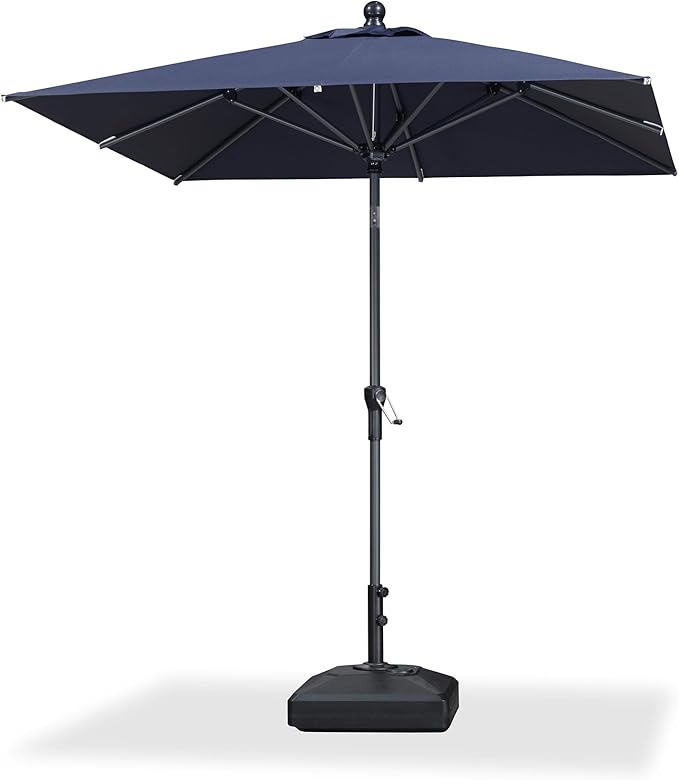 PURPLE LEAF 6.5' x 6.5' Square Patio Market Umbrella with Base Outdoor Table Umbrellas Aluminum Frame Sun Shade with 8 Sturdy Ribs Tilt for Garden Deck Lawn Pool Navy Blue