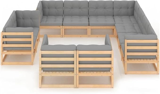 vidaXL Patio Furniture Set 11 Piece, Garden Sofa Set with Cushions, Outdoor Sectional Sofa Conversation Set for Backyard Porch, Solid Wood Pine