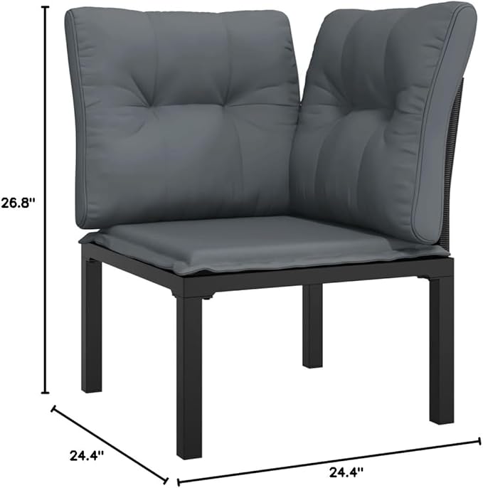 4 Piece Patio Lounge Set Black and Gray Poly Rattan, Outdoor Patio Sectional, Outdoor Sofa Set, Furniture Conversation Sets, Outdoor Porch Furniture for Balcony, Yard