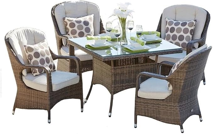Patio 5-Pieces Brown Aluminum Outdoor Wicker Square Dining Table Set