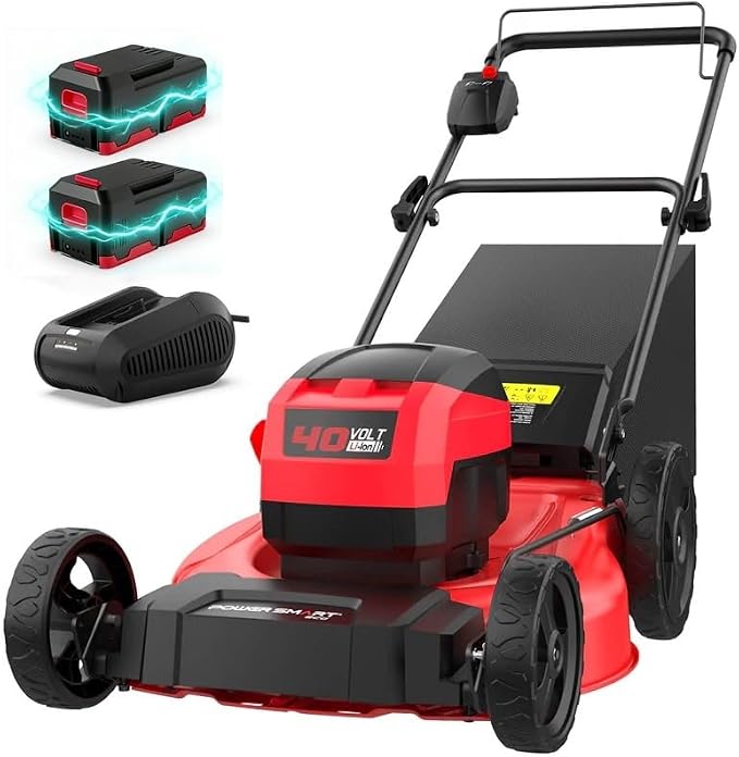 PowerSmart 40V 21" Cordless Electric Lawn Mower, Mulching & Bagging, Brushless Motor, 6-Position Height Adjustment, Foldable for Storage, 2x4.0Ah Batteries & Charger Included for Garden, Patio, Yard