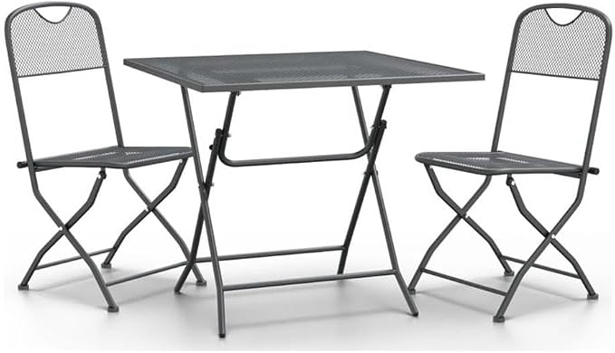 Afuera Living Contemporary Patio Dining Set, Square Steel Table with 2 Foldable Chairs, Anthracite/Gray Finish, Weather-Resistant, Compact Design for Small Balconies, Terrace, or Garden Outdoor Use