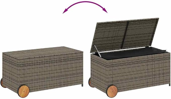 Outdoor Storage Box with Wheels 50.2 Gal Gray PE Rattan Garden Deck Box Water-Resistant Bag & Gas Spring Lid for Patio Furniture Pool Toys Cushions