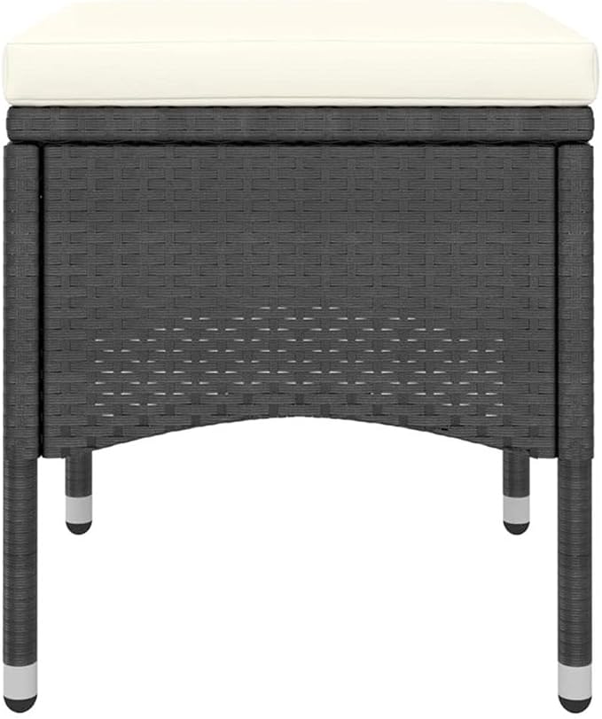 BOWERY HILL 5-Piece Garden Dining Set, Black and Cream White Poly Rattan, Square Table with Cushioned Chairs, Powder-Coated Finish, Durable Indoor/Outdoor Patio or Balcony Furniture for Entertaining