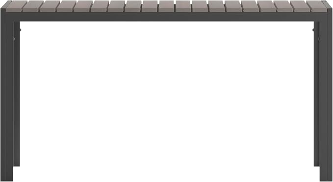 Flash Furniture Finch Commercial Grade Outdoor Dining Table 55" x 31" with Faux Teak Poly Slats and Metal Frame, Gray/Gray