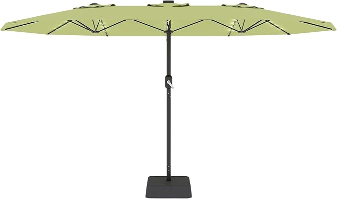 Garvee 15FTt Rectangular Patio Umbrella with Solar Lights & Base Included - Large Patio Umbrella with Crank Handle 48 LED Lights, UV Protection for Outdoor Market, Backyard, Deck, Poolside, Lime Green