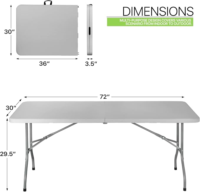 Magshion 6ft Plastic Folding Table with Handle for Indoor Outdoor, 6 Foot Utility Commercial Craft Foldable Table for Party Events, Gray