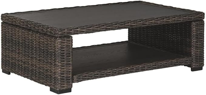Afuera Living Outdoor Wicker Patio Coffee Table, 48 x 30 in, Brown Resin Wicker, Aluminum Frame and Tabletop, All-Weather Design, Lower Shelf, Rustproof Finish, Perfect for Patio or Outdoor Seating