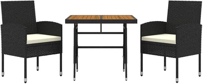 Backyard Furniture Patio Conversation Sets Outdoor Seating 3 Piece Patio Dining Set Poly Rattan Black Suitable for Swimming Pool, Courtyard, Garden