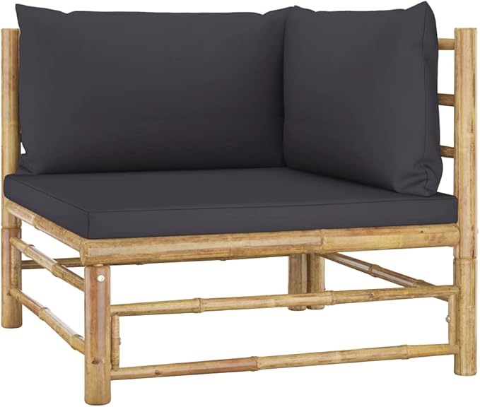 6 Piece Patio Lounge Set with Dark Gray Cushions,Patio Sofa,Patio Seating,Outdoor Couch,Patio Conversation Sets,Front Porch Furniture,Modern Set,Outdoor Furniture, Bamboo