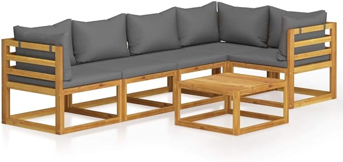 Patio Lounge Set with Cushion,Outdoor Patio Furniture,Outdoor Chat Conversation Set,Garden Furniture Sets,for Patio,Backyard,Garden,Outdoor,6 Piece Solid Acacia Wood