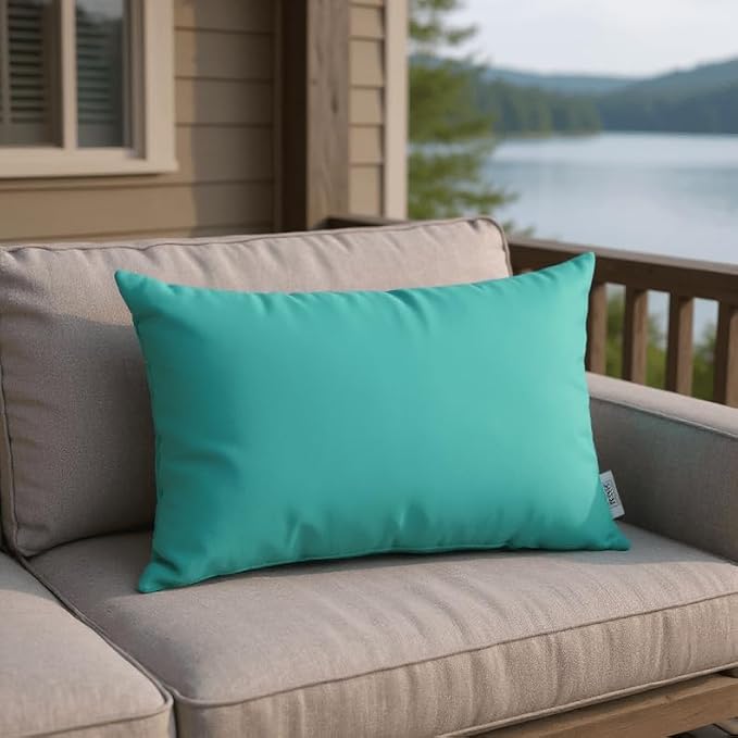 RSH DECOR Sunbrella 26" x 16" Lumbar Throw Pillows Set of 2 | Water and Fade-Resistant Performance Fabric | Outdoor Pillow Covers with Down-Alternative Inserts | Made in USA (Canvas Air Blue)