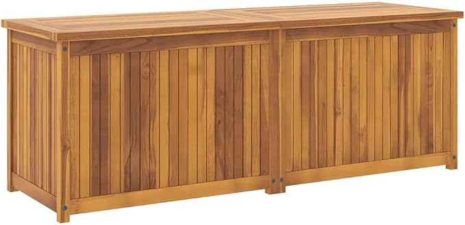 Outdoor Storage Box 59.1x19.7x21.7 Inch Teak Wood Patio Chest with Easy Open Lid, Large Garden for Cushions Tools Accessories, Weather Resistant Deck Box for Backyard Poolside