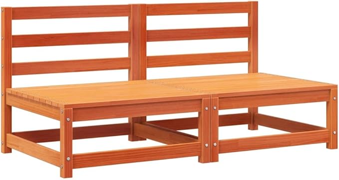 Rustic Outdoor Sectional Sofa Set Brown Solid Pine Wood 27.6" x 27.6" x 26.4" Modular Patio Couch Weatherproof Small Balcony Loveseat for Garden, Terrace, Backyard
