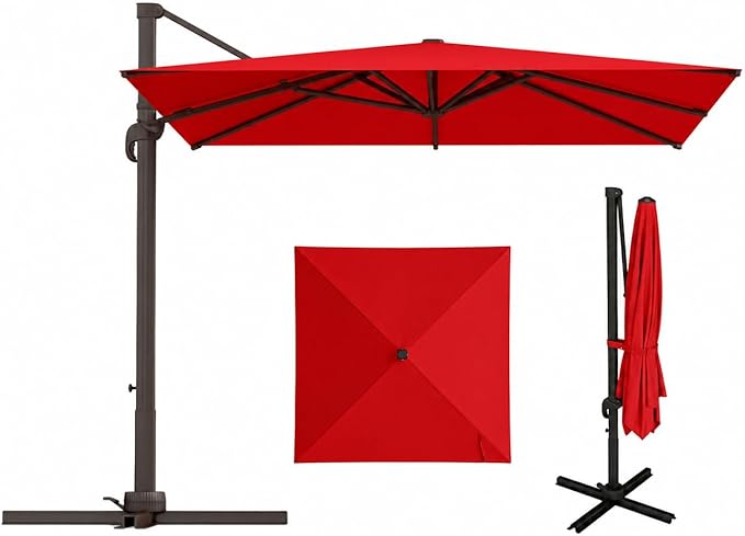 8x8 FT Square Cantilever Umbrella,Easy Tilt, Fade Resistant & 360° Rotation, Offset for Pool Deck Backyard Patiored (Base not Included)