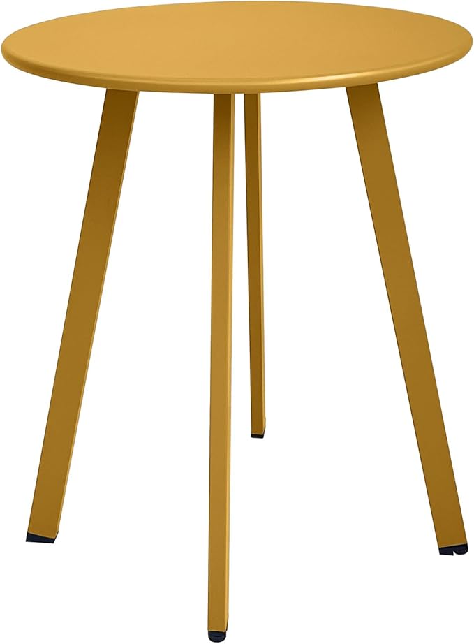 Meluvici Outdoor Side Table - Weather Resistant Patio Small Round Metal Steel Side Table, Waterproof End Table for Garden, Balcony, Yard - Yellow