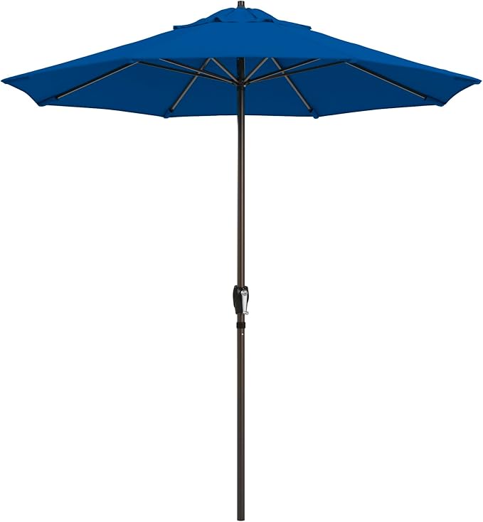 California Umbrella 10-Year Protection 7.5 Ft Outdoor Patio Umbrella, Pacifica Fade-Resistant Fabric, Auto-Tilt, Heavy Duty Aluminum Frame, 8 Reinforced Ribs for Pool or Deck, Bronze Pole, Pacific Blue