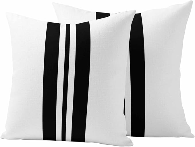 Black Stripes Outdoor Waterproof Throw Pillow Covers Set of 2, 16"x16", Festival Decorative Pillow Covers Outside Cushion Case for Patio Porch Garden