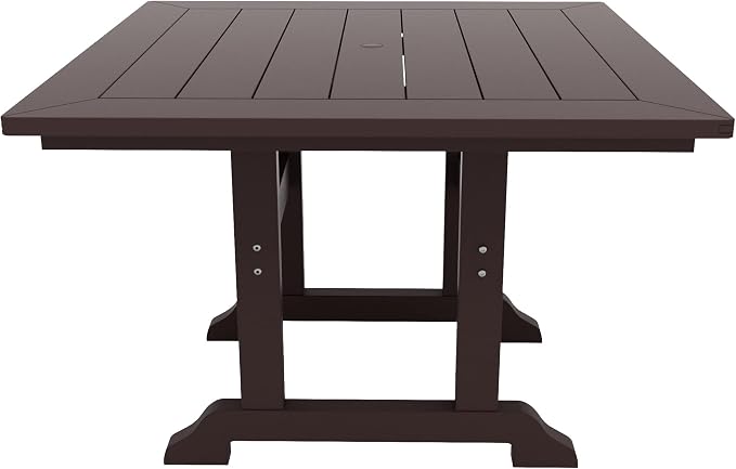 WestinTrends Malibu Outdoor Dining Table, All Weather Poly Lumber Adirondack 43" Trestle Square Patio Table with Umbrella Hole, Dark Brown