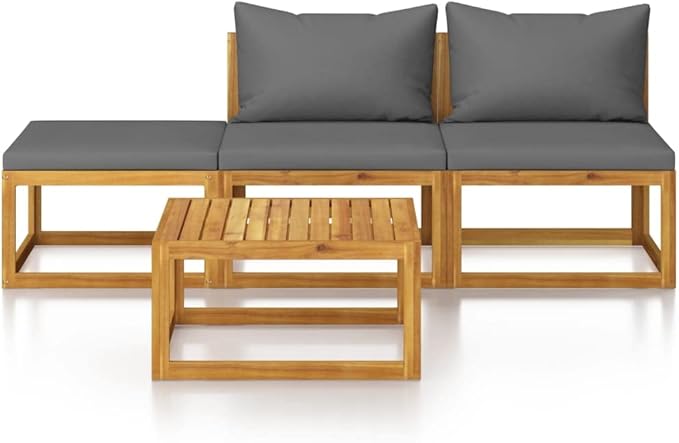 Patio Lounge Set with Cushion,Outdoor Patio Furniture,Outdoor Chat Conversation Set,Garden Furniture Sets,for Patio,Backyard,Garden,Outdoor,4 Piece Solid Acacia Wood
